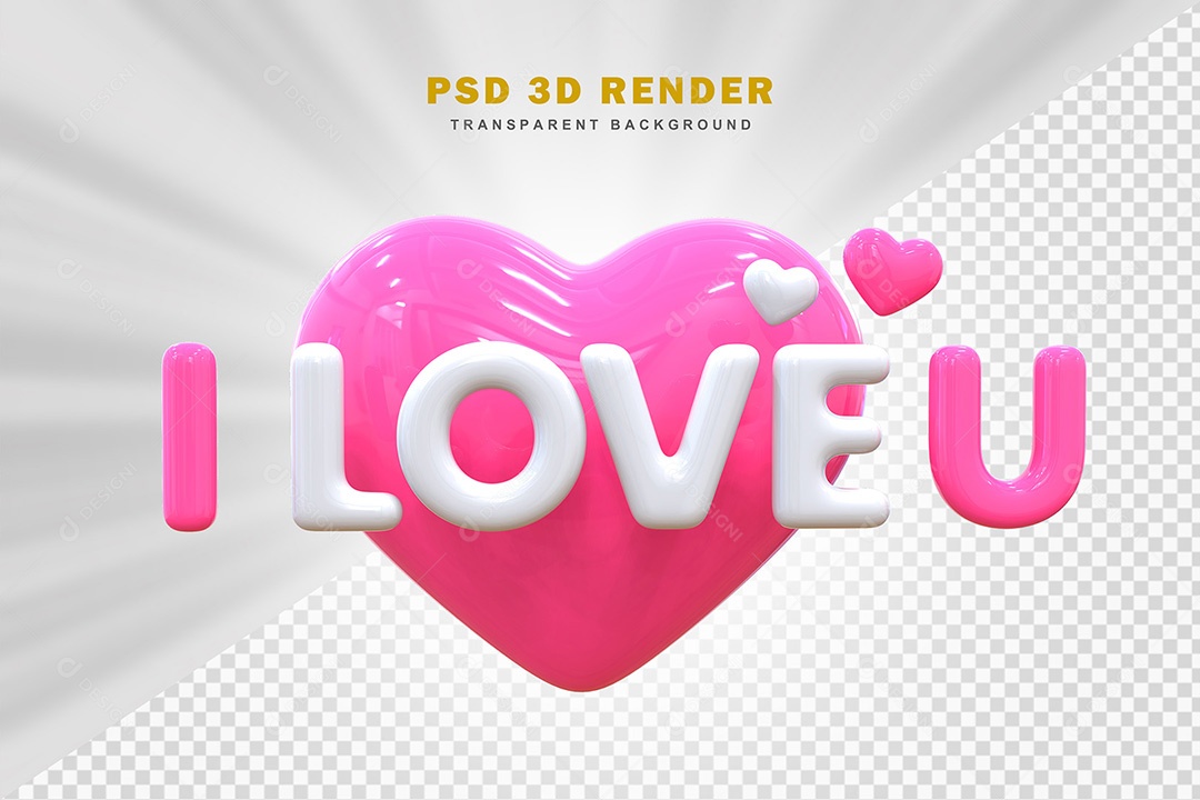 Elemento 3D Eu Amo Você Rosa Com Branco Para Composição PSD