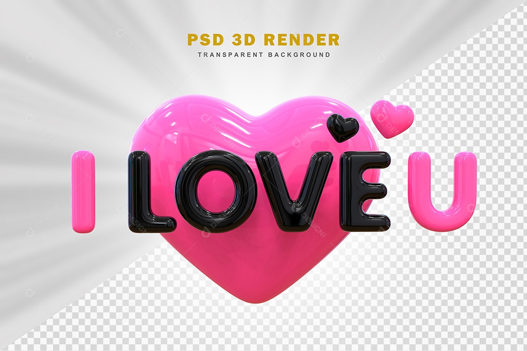 Elemento 3D Eu Amo Você Rosa Com Preto Para Composição PSD
