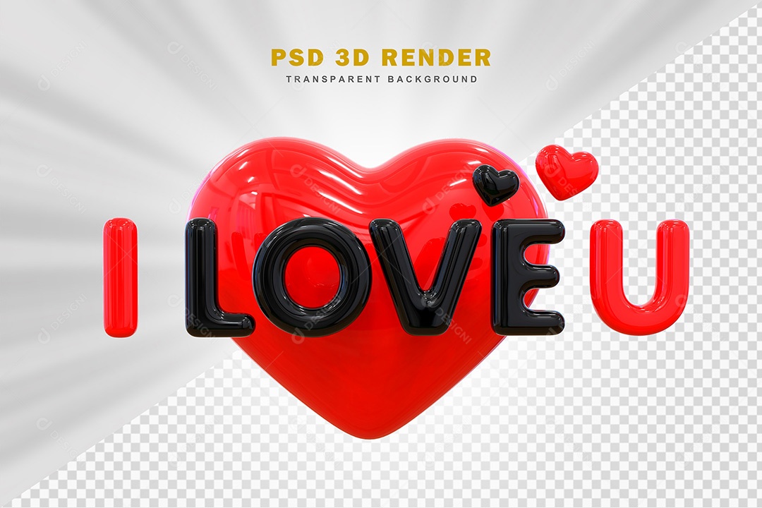 Elemento 3D Eu Amo Você Vermelho Com Preto Para Composição PSD