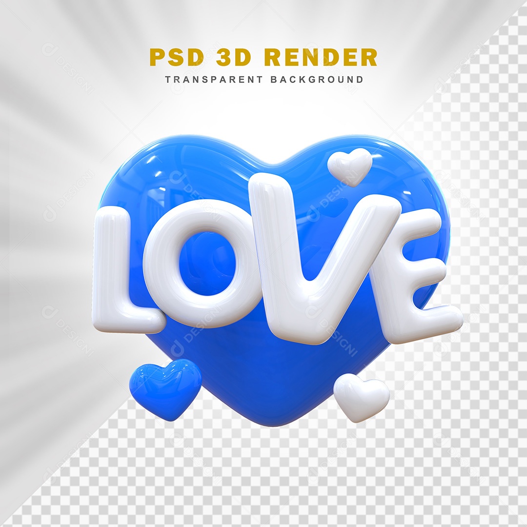 Elemento 3D Love Azul Com Branco Para Composição PSD