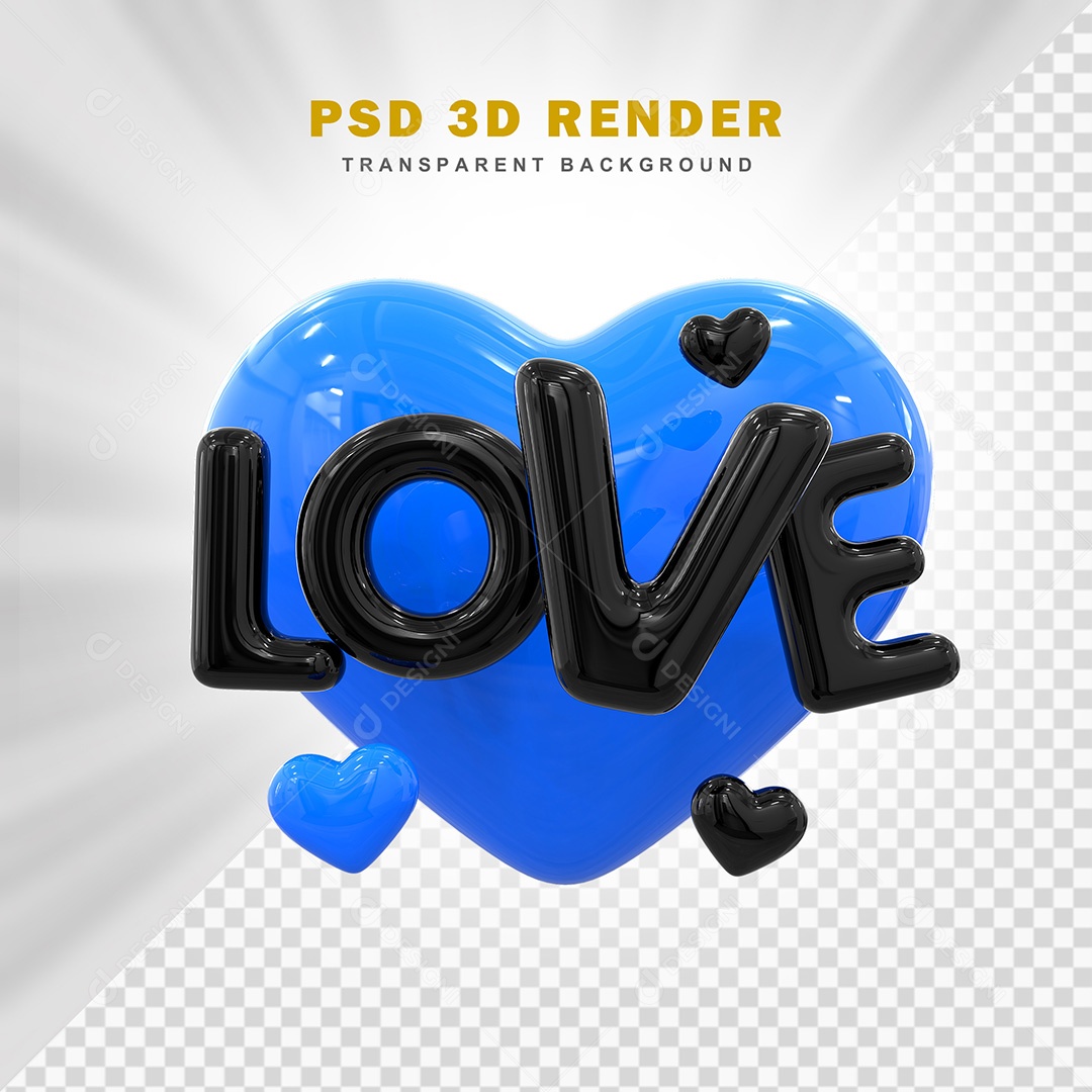 Elemento 3D Love Azul Com Preto Para Composição PSD