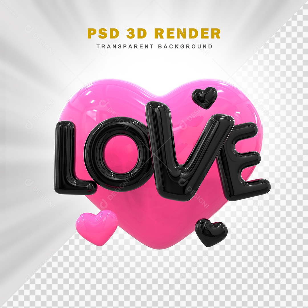 Elemento 3D Love Azul Com Rosa Para Composição PSD
