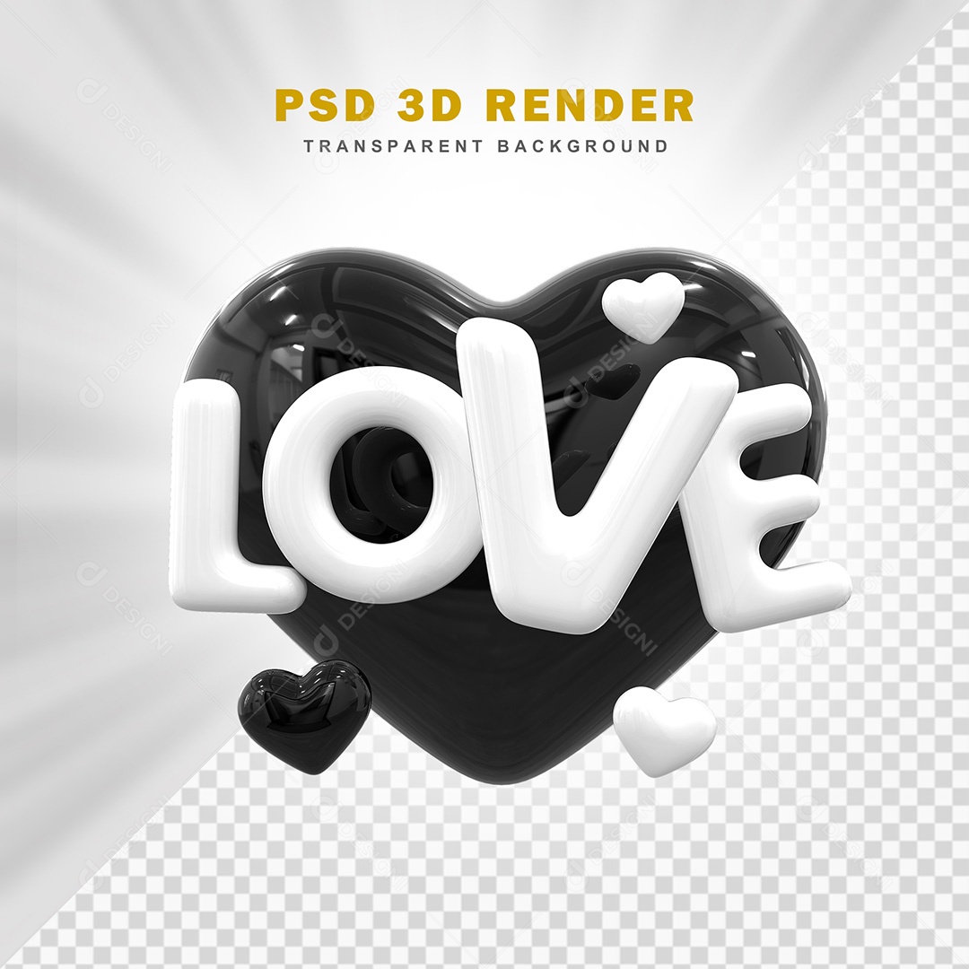 Elemento 3D Love Preto Com Branco Para Composição PSD