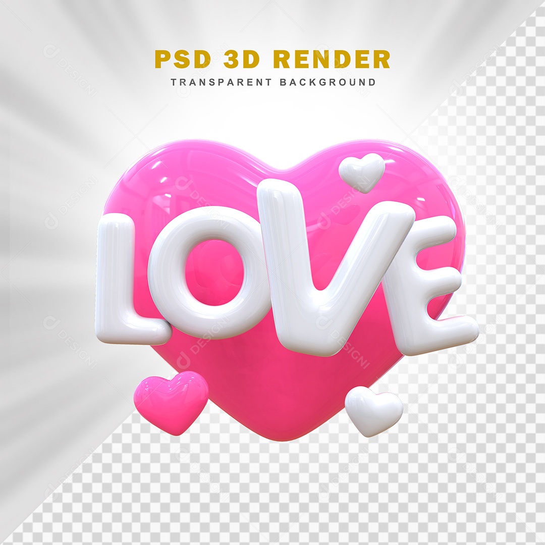 Elemento 3D Love Rosa Com Branco Para Composição PSD