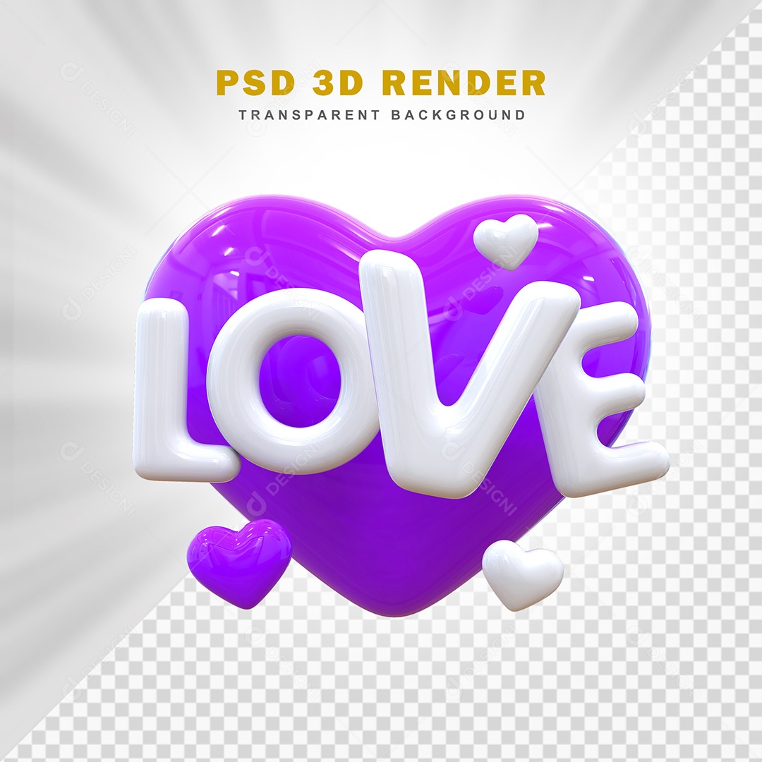 Elemento 3D Love Roxo Com Branco Para Composição PSD
