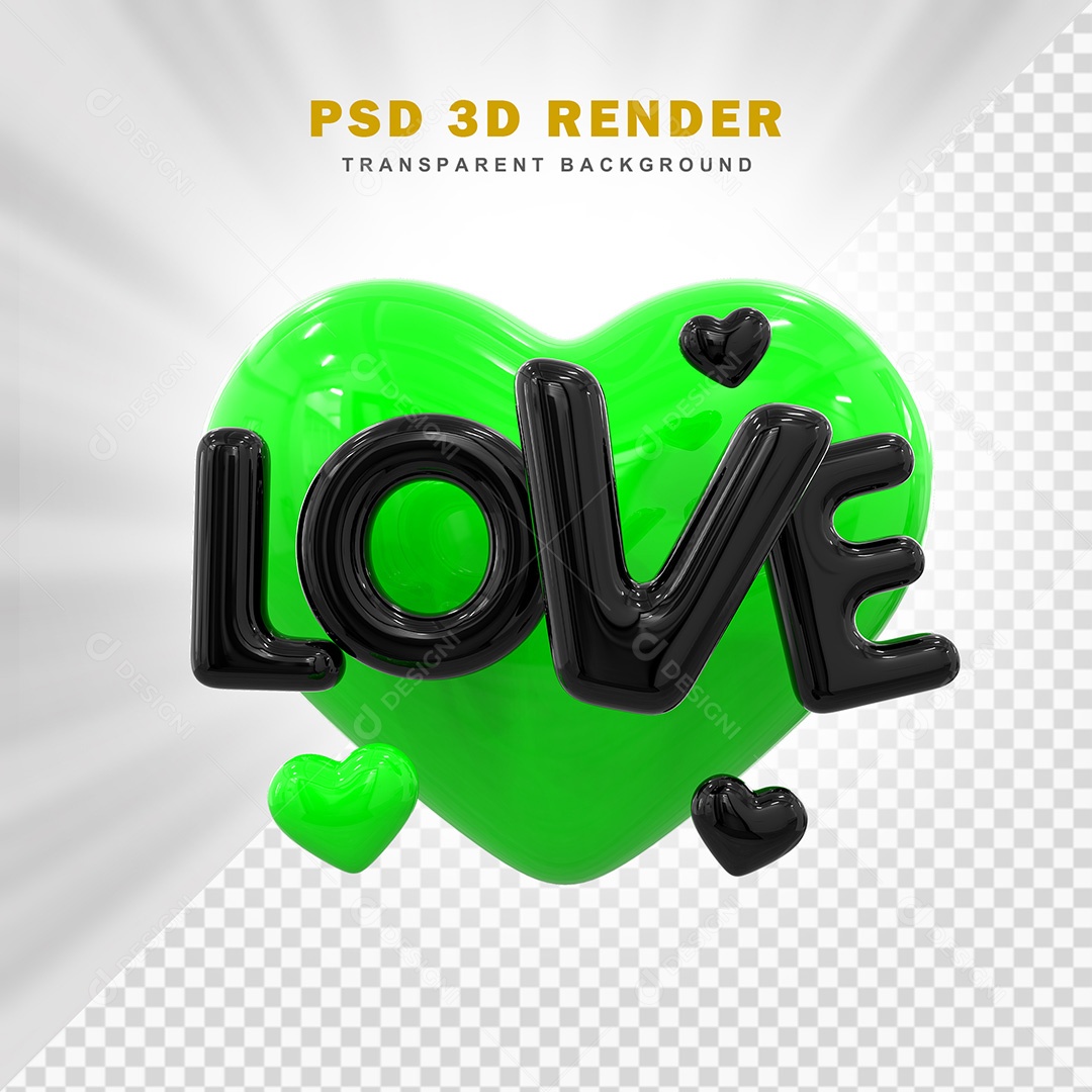 Elemento 3D Love Verde Com Preto Para Composição PSD