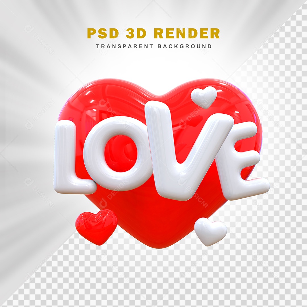 Elemento 3D Love Vermelho Com Branco Para Composição PSD