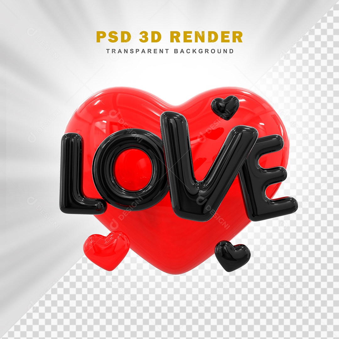 Elemento 3D Love Vermelho Com Preto Para Composição PSD