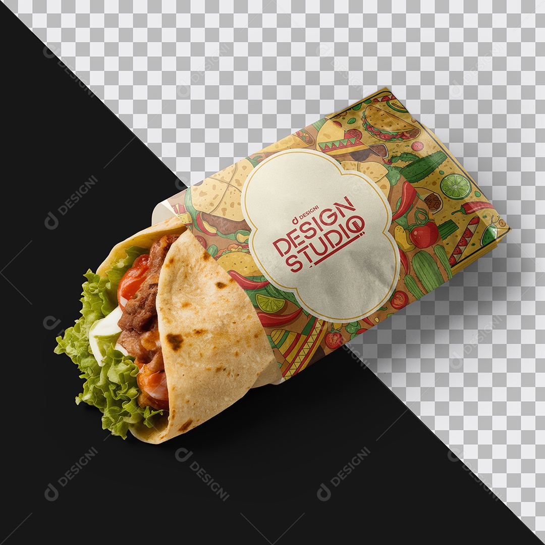 Mockup Embalagem Fast Food Burrito PSD Editável