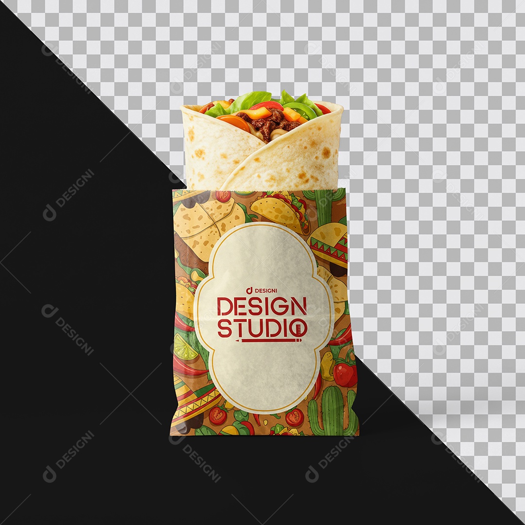Mockup Embalagem Fast Food Burrito PSD Editável