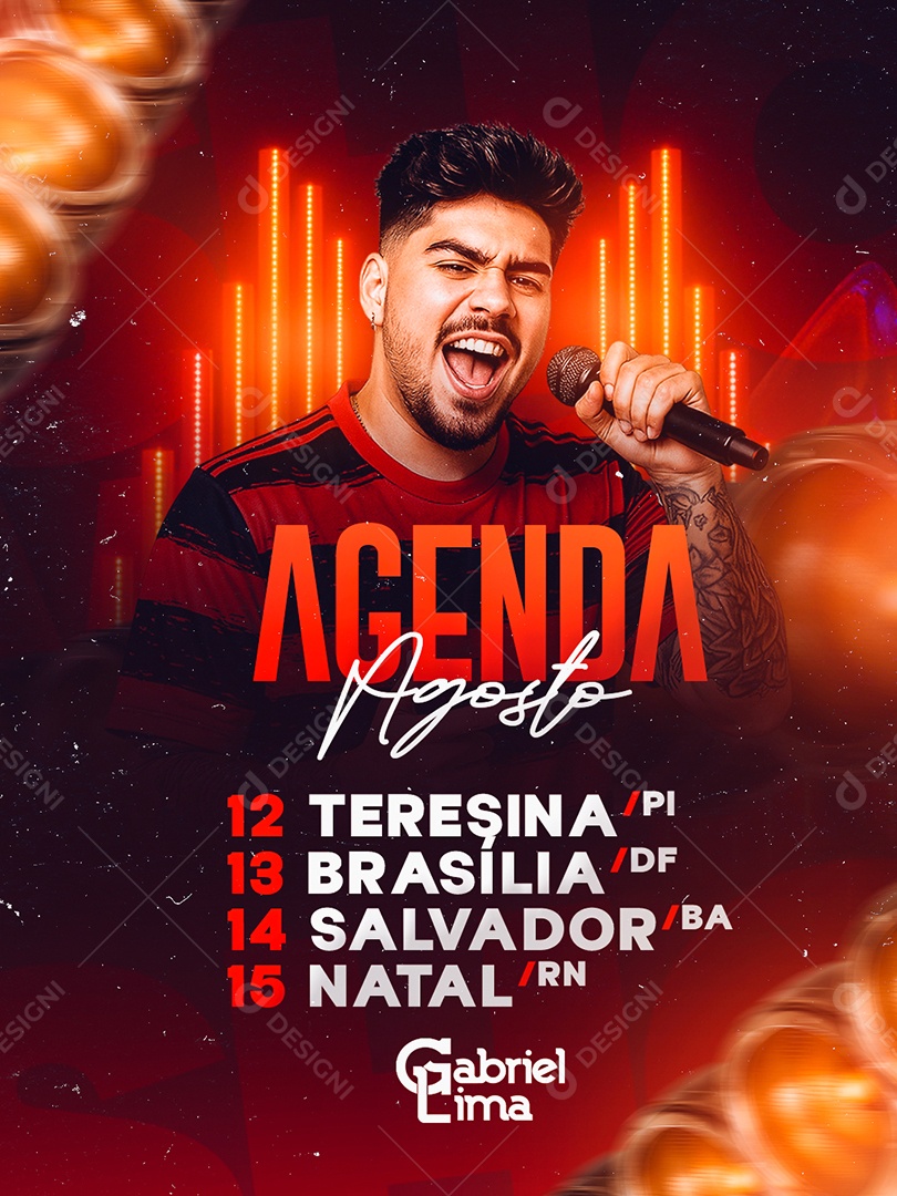 Flyer Agenda Agosto Gabriel Lima Social Media PSD Editável