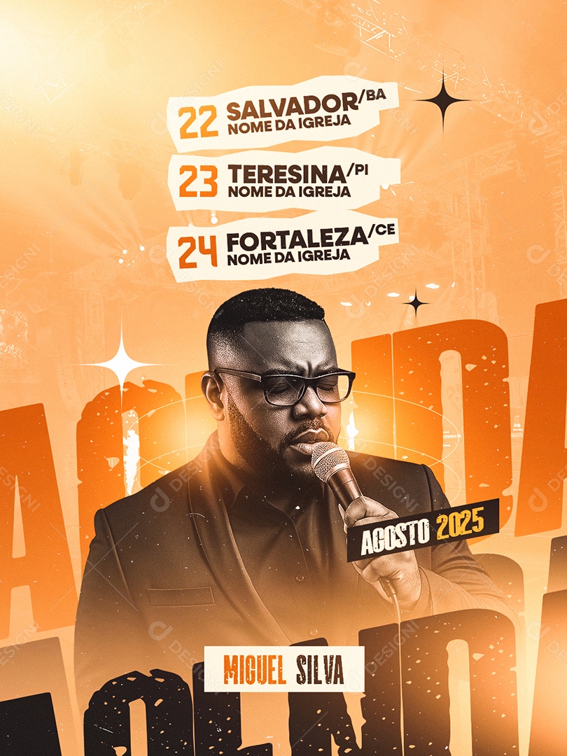 Flyer Gospel Agenda Miguel Silva Social Media PSD Editável