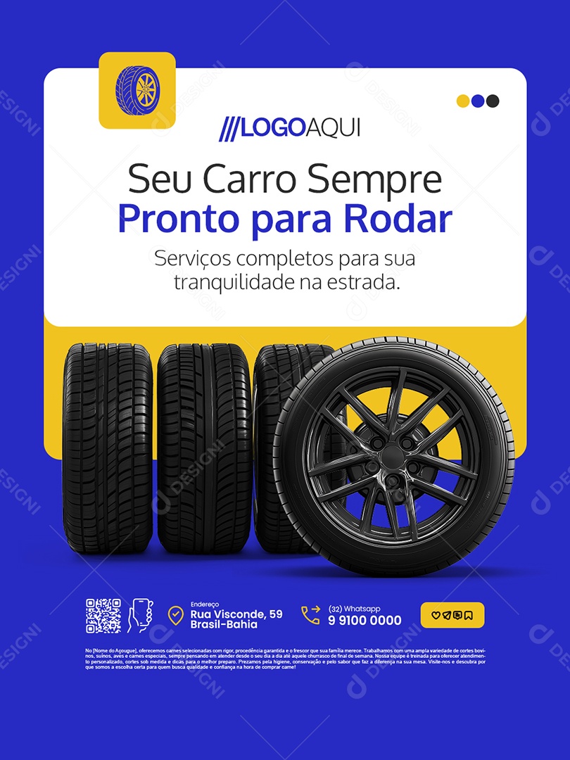 Loja de Pneus Seu Carro Sempre Pronto para Rodar Social Media PSD Editável