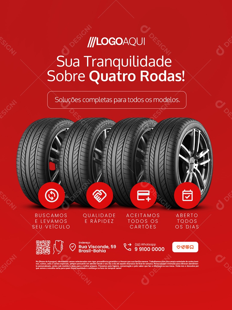 Loja de Pneus Sua Tranquilidade Sobre Quatro Rodas Social Media PSD Editável
