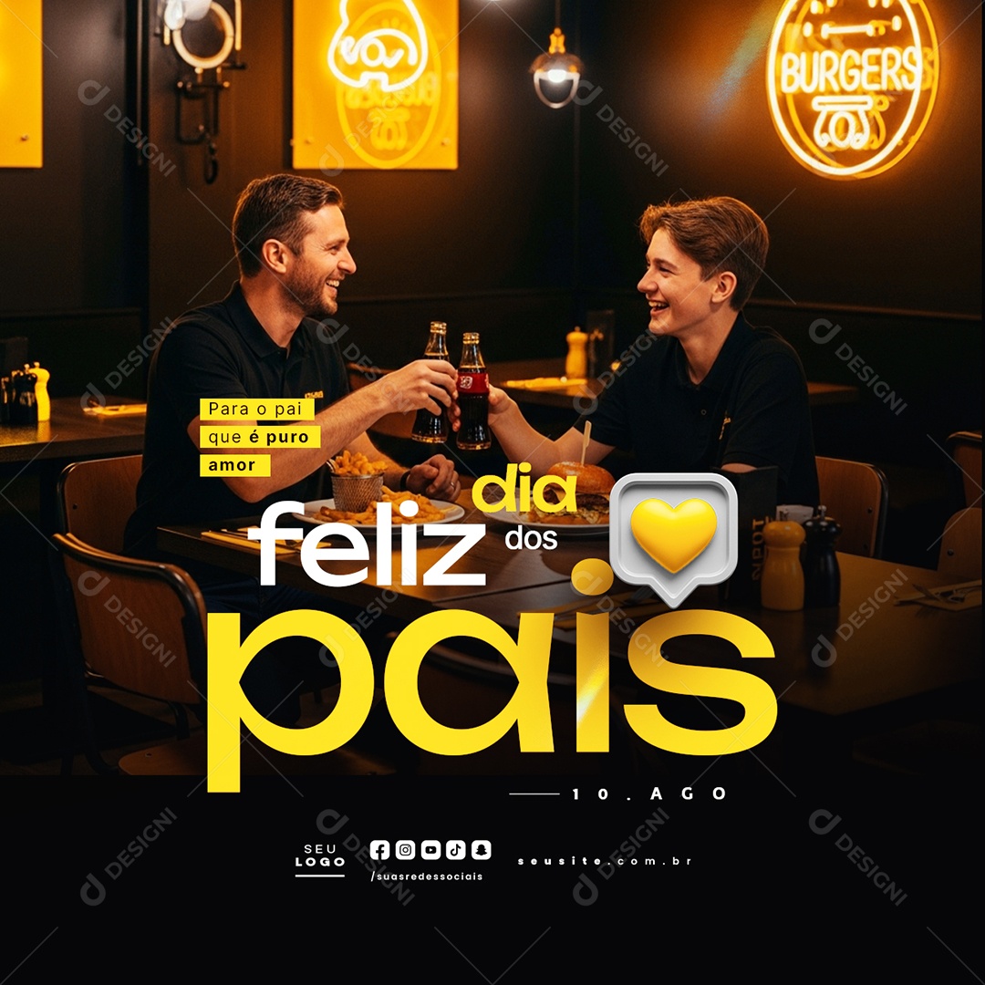 Feliz Dia dos Pais 10 de Agosto Hamburgueria Social Media PSD Editável