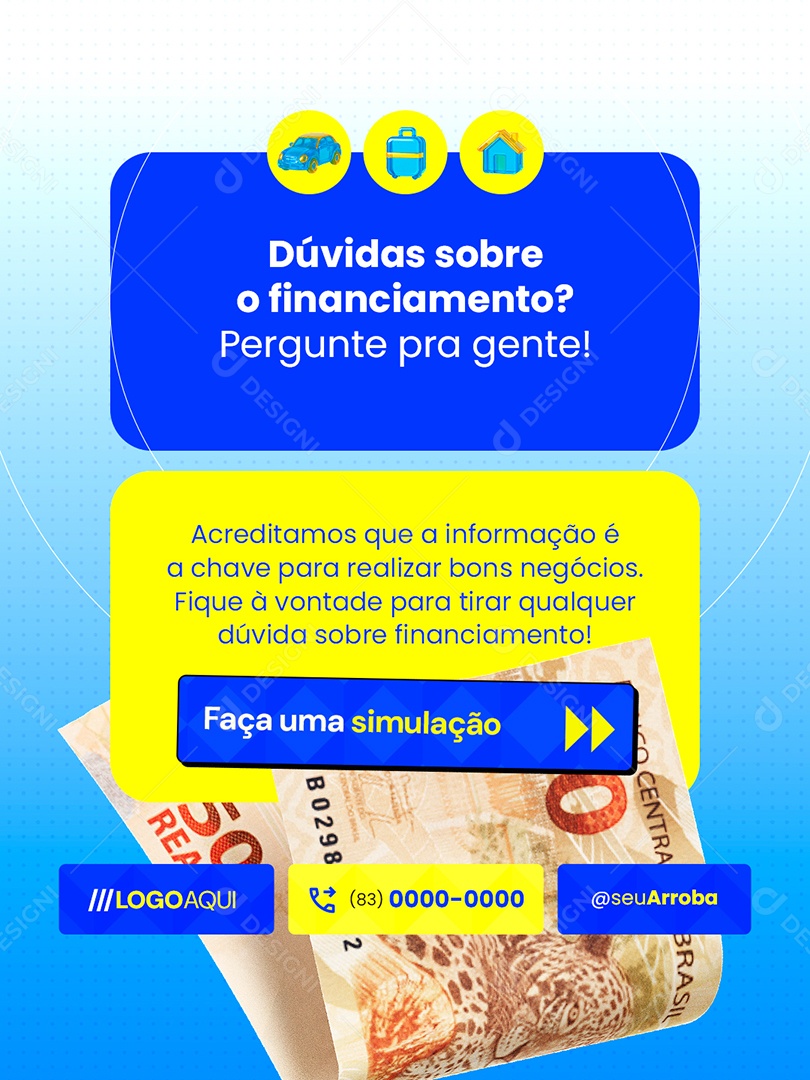 Financiadora Dúvidas Sobre o Financiamento Social Media PSD Editável