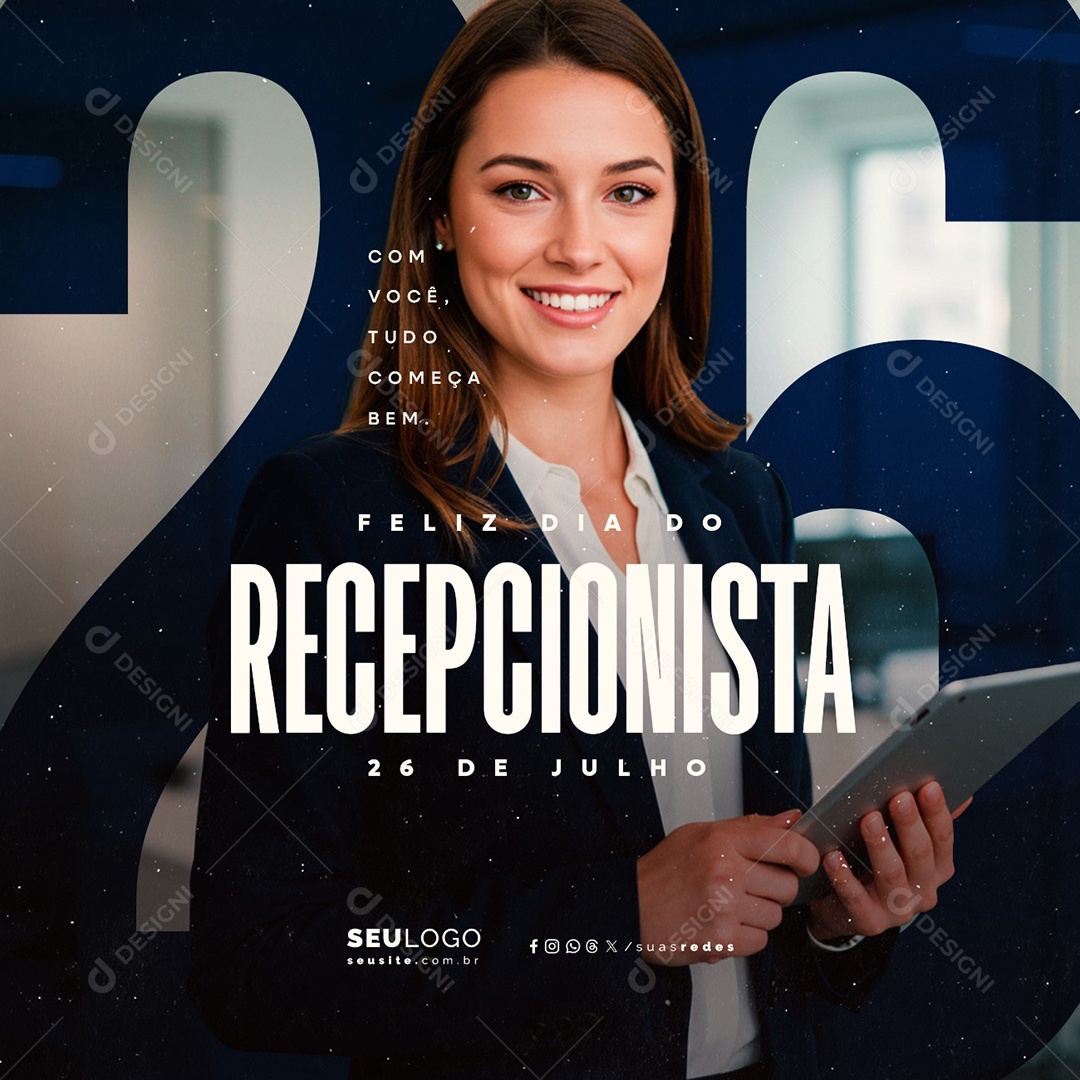Feliz Dia do Recepcionista 26 de Julho Social Media PSD Editável