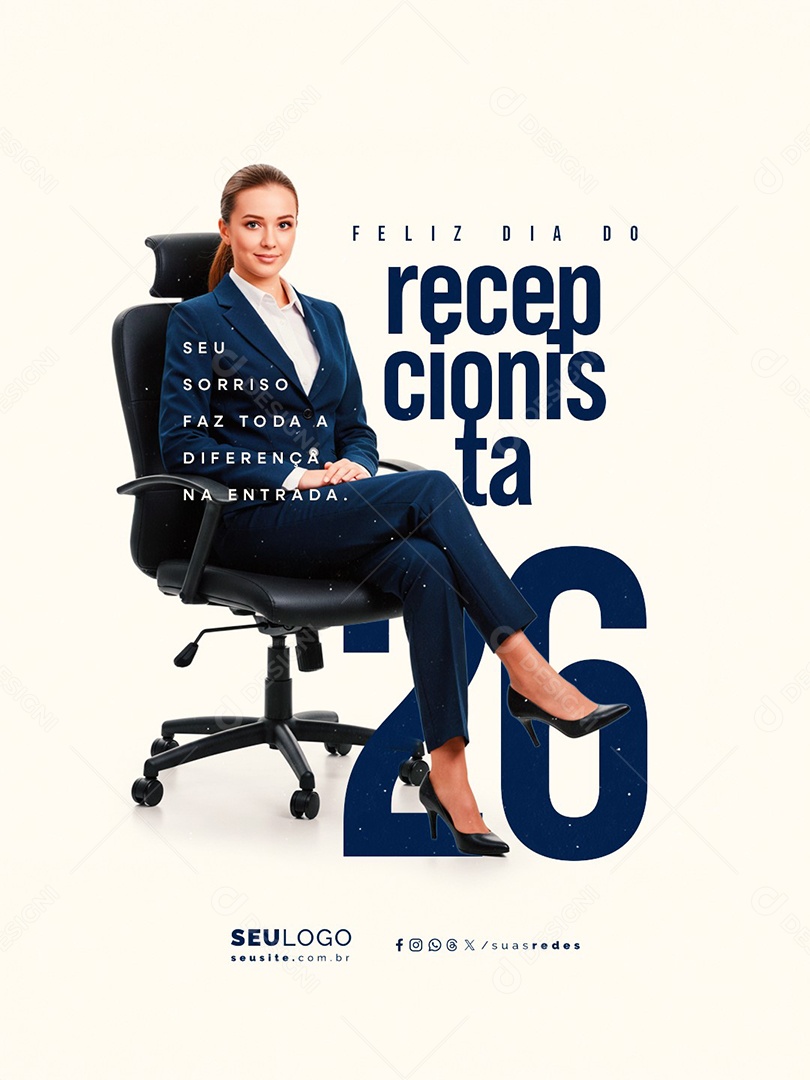 Feliz Dia do Recepcionista 26 de Julho Social Media PSD Editável