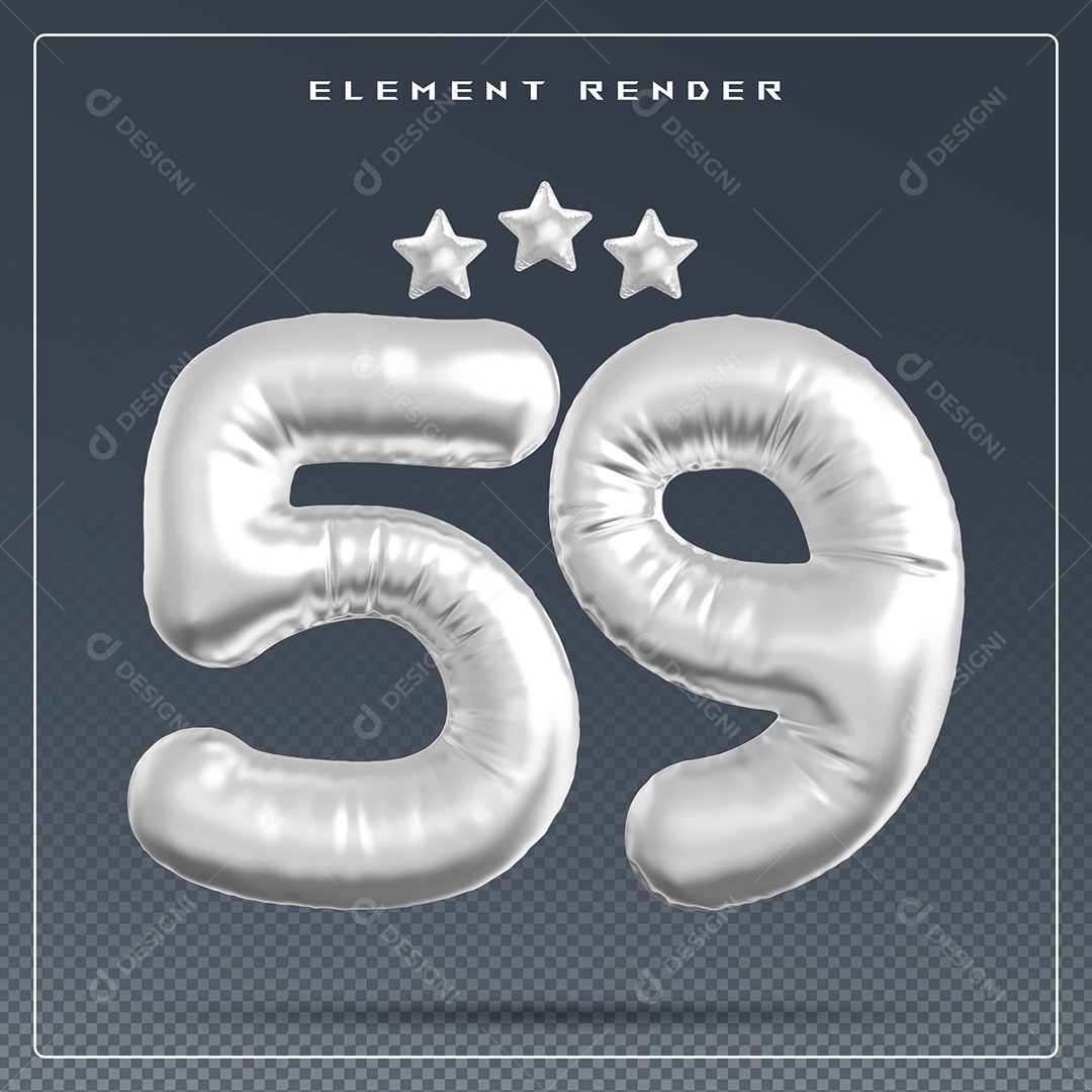 Elemento 3D Número 59 Cinza para Composição PSD
