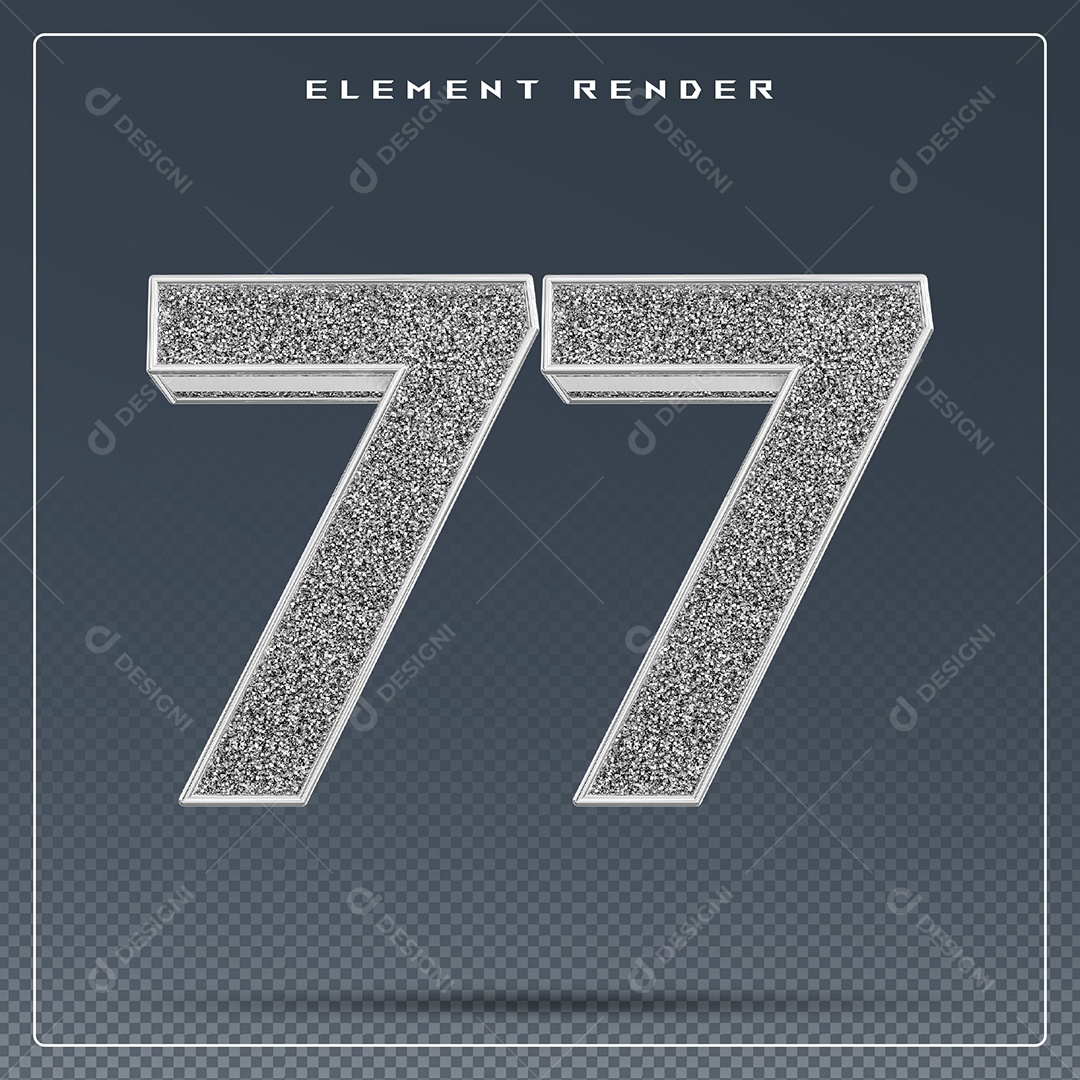 Elemento 3D Número 77 Cinza para Composição PSD