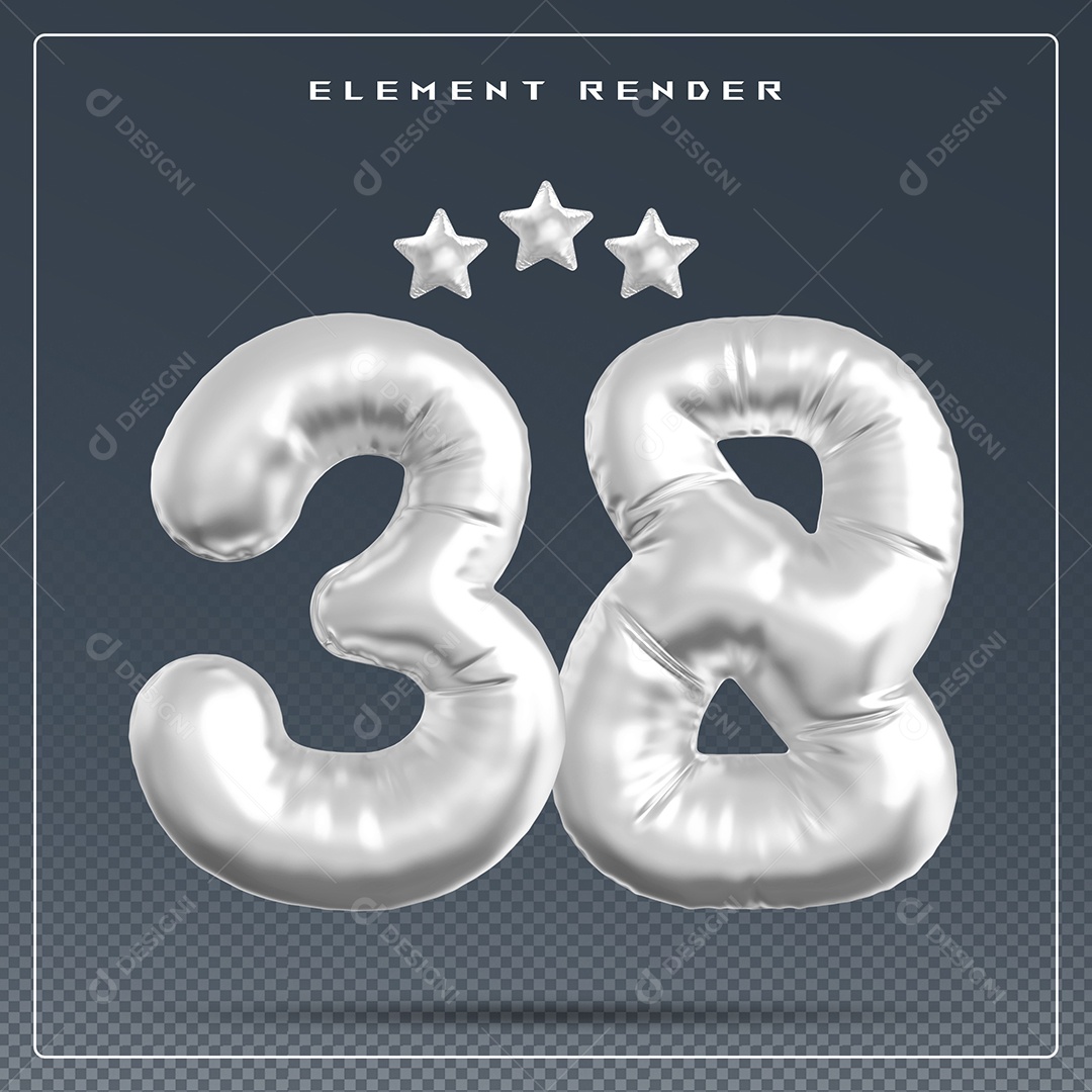 Elemento 3D Número 57 Cinza para Composição PSD