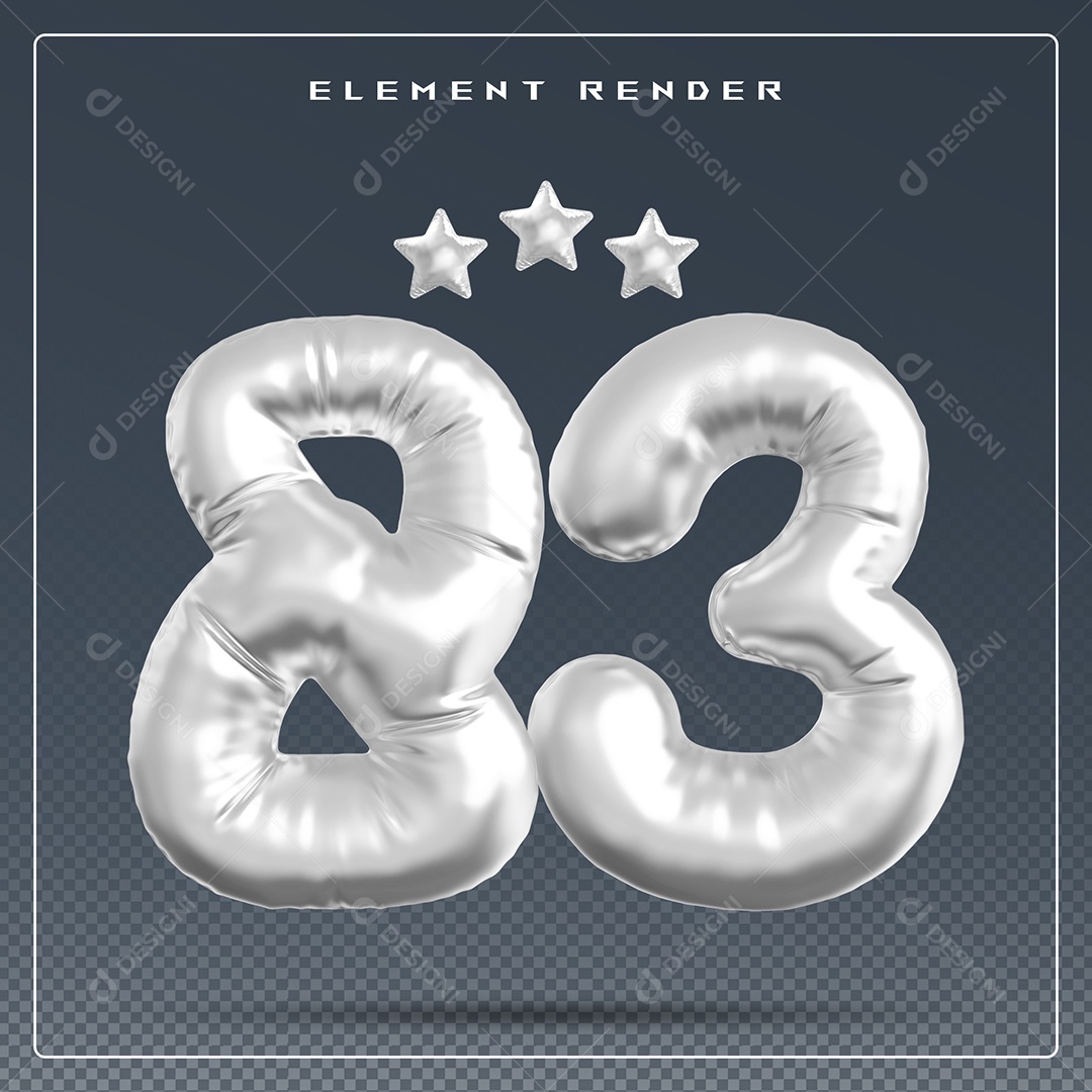 Elemento 3D Número 83 Cinza para Composição PSD
