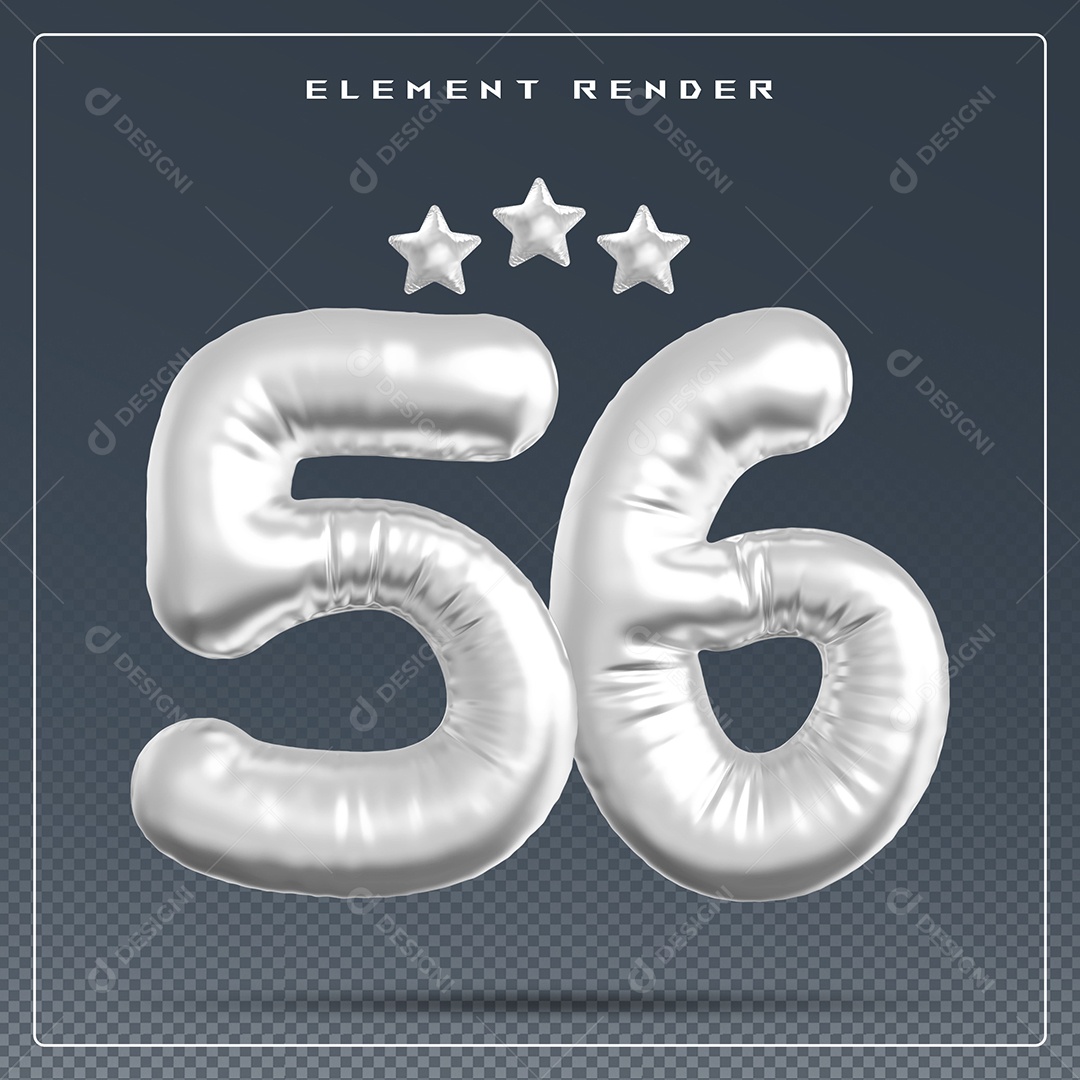 Elemento 3D Número 56 Cinza para Composição PSD