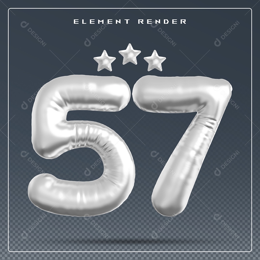 Elemento 3D Número 57 Cinza para Composição PSD