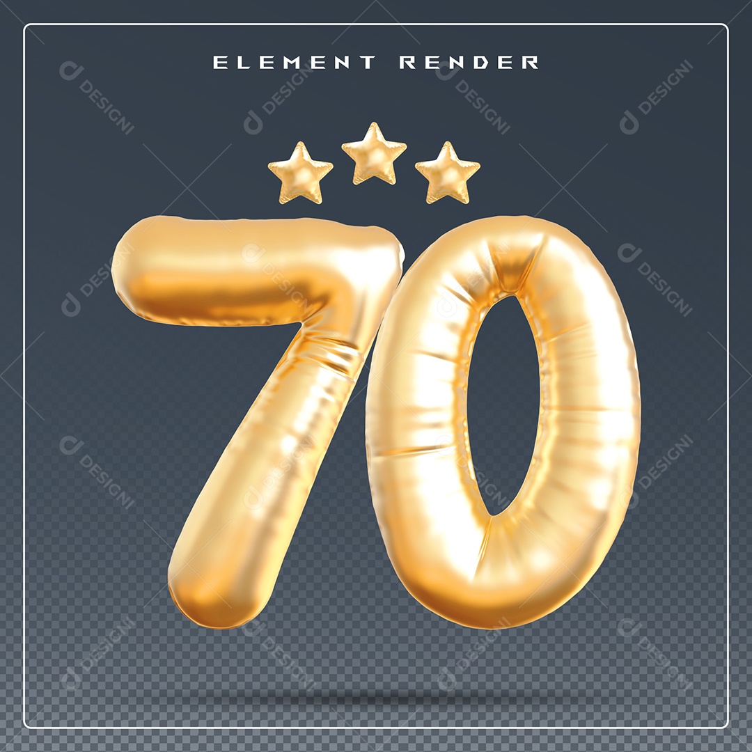 Elemento 3D Número 9 Dourado para Composição PSD