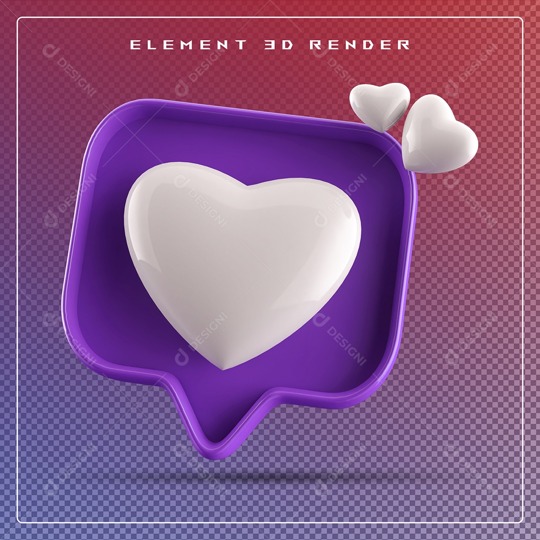 Ícone 3D Balão de Fala com Um Coração Elemento para Composição PSD