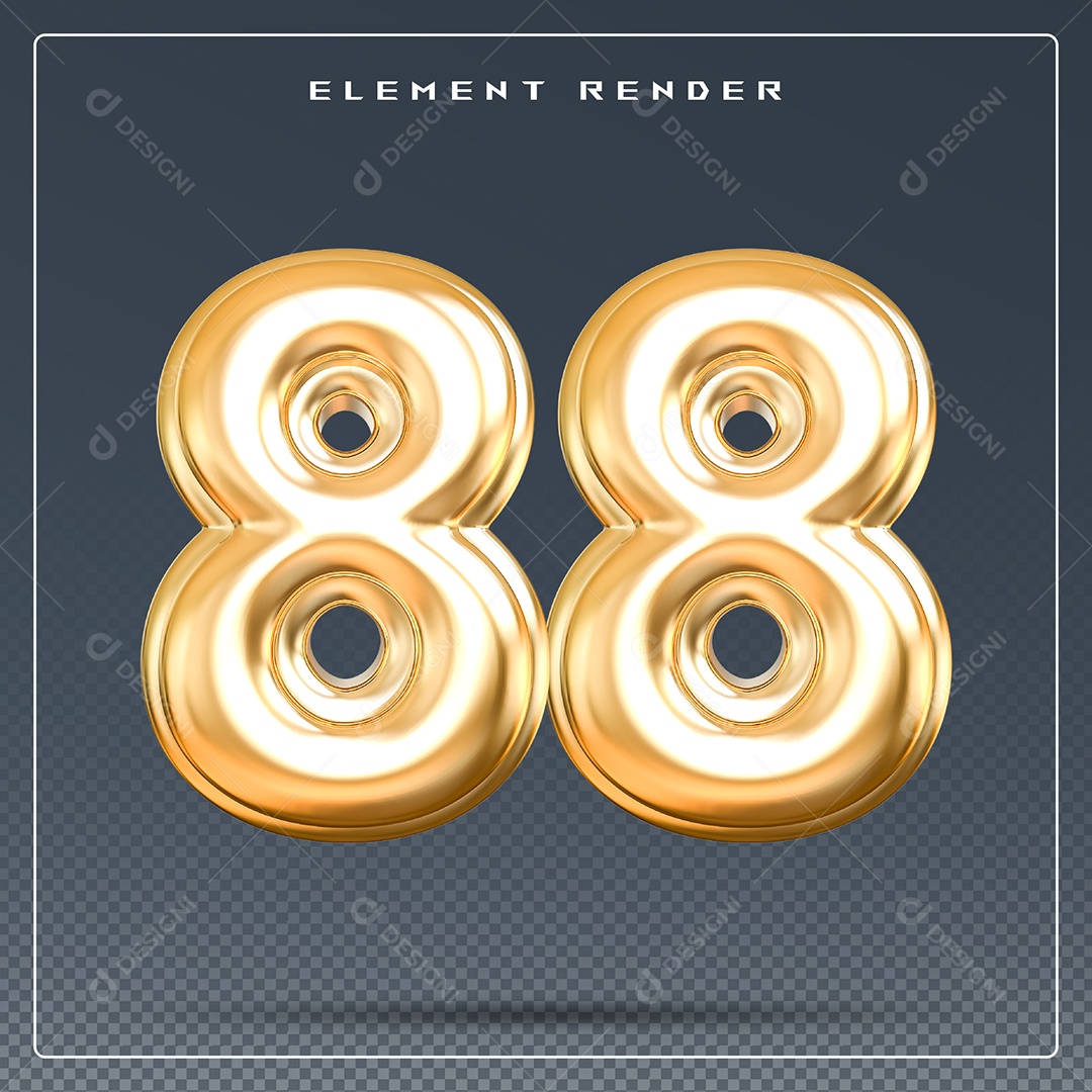 Elemento 3D Número 88 Dourado para Composição PSD