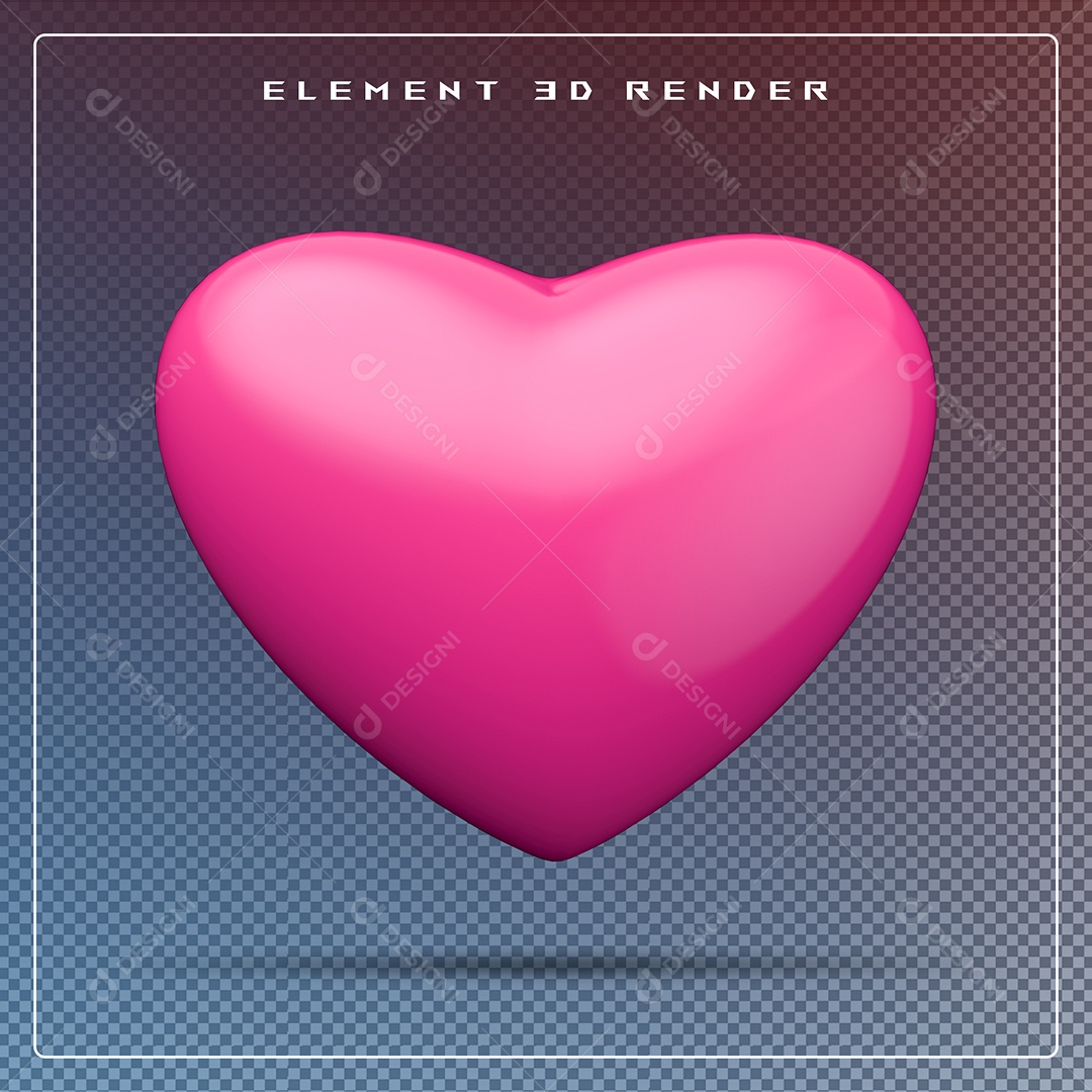 Elemento 3D Coração Rosa para Composição PSD