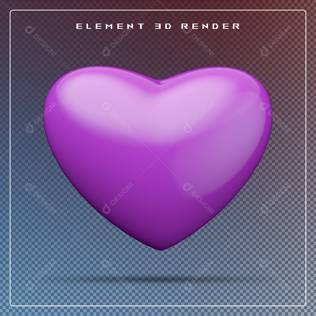 Elemento 3D Coração Roxo para Composição PSD