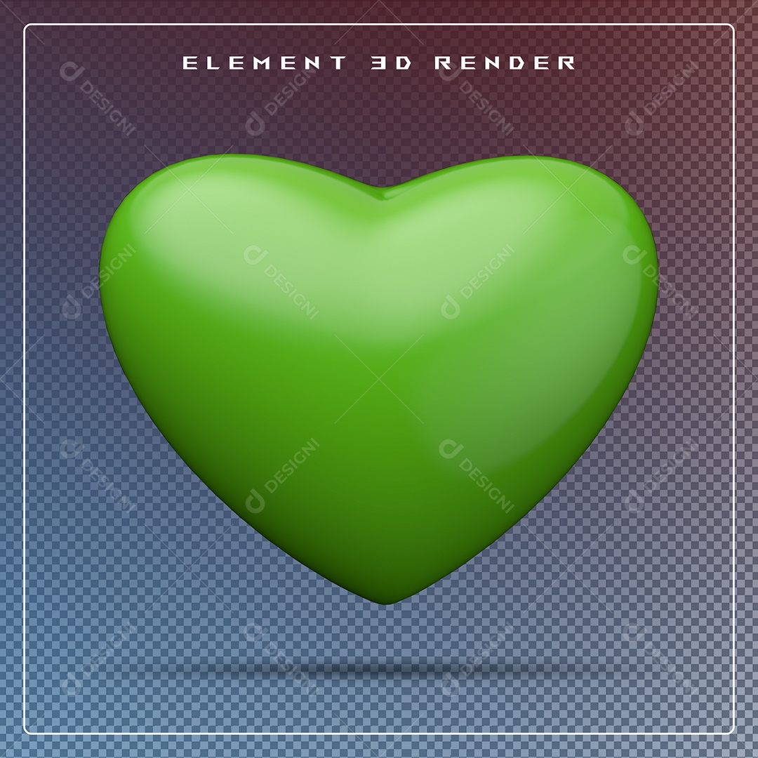 Elemento 3D Coração Verde para Composição PSD