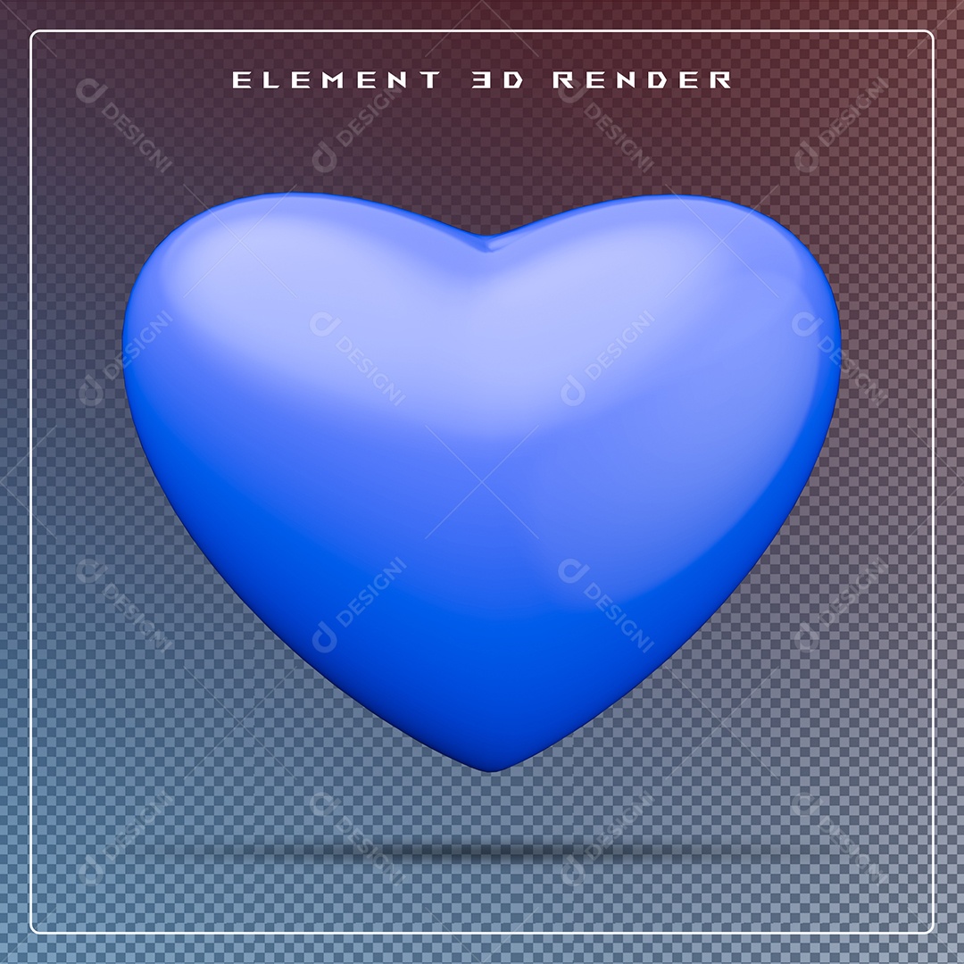 Elemento 3D Coração Azul para Composição PSD