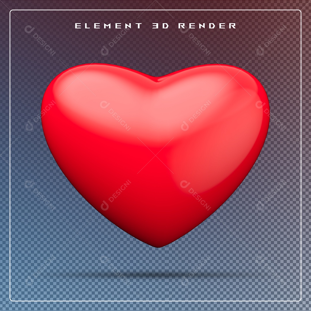 Elemento 3D Coração Vermelho para Composição PSD