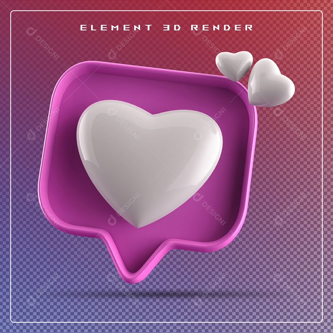 Ícone 3D Balão de Fala com Um Coração Elemento para Composição PSD