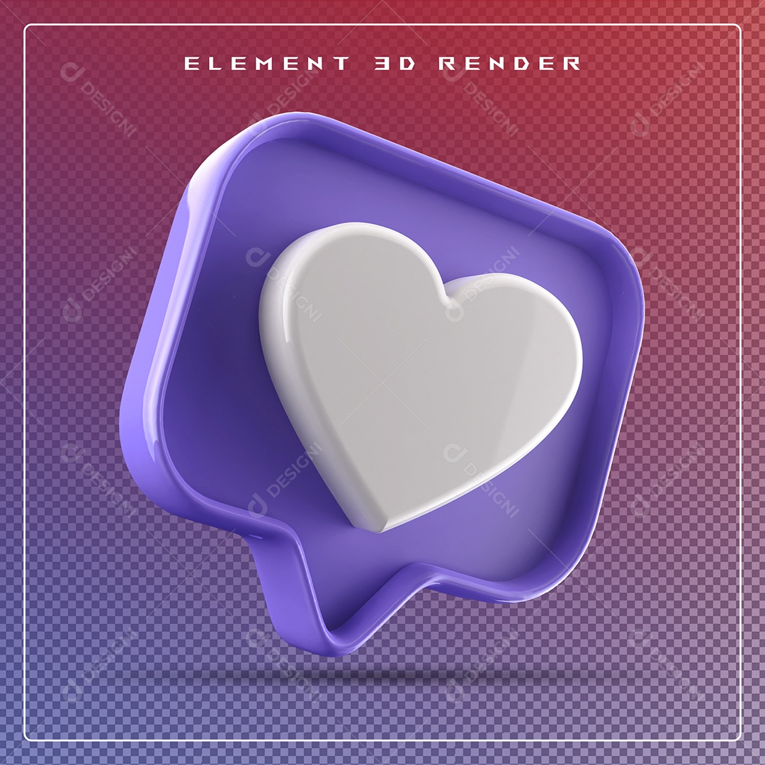 Ícone 3D Balão de Fala com Um Coração Elemento para Composição PSD