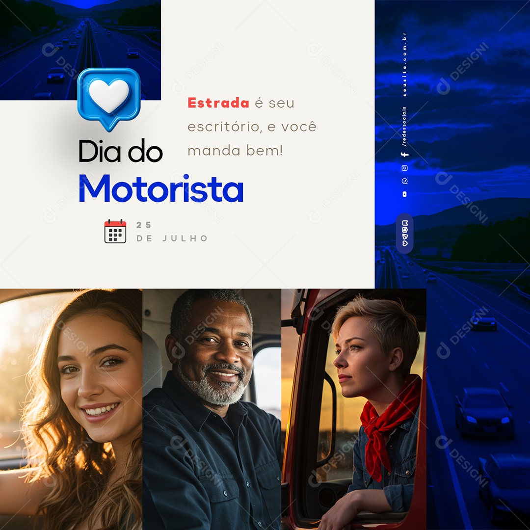 Dia do Motorista 25 de Julho Estrada é Seu Escritório Social Media PSD Editável