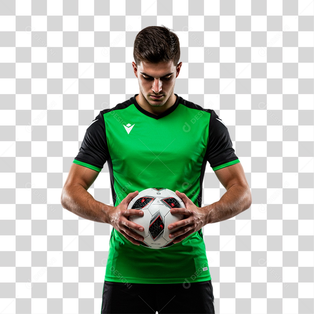 Jogador Segurando Bola de Futebol PNG Transparente
