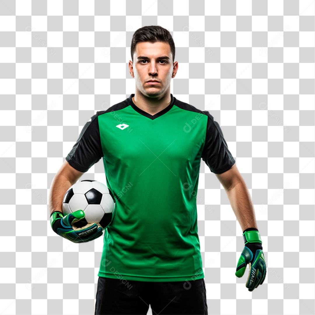 Jogador Segurando Bola de Futebol PNG Transparente