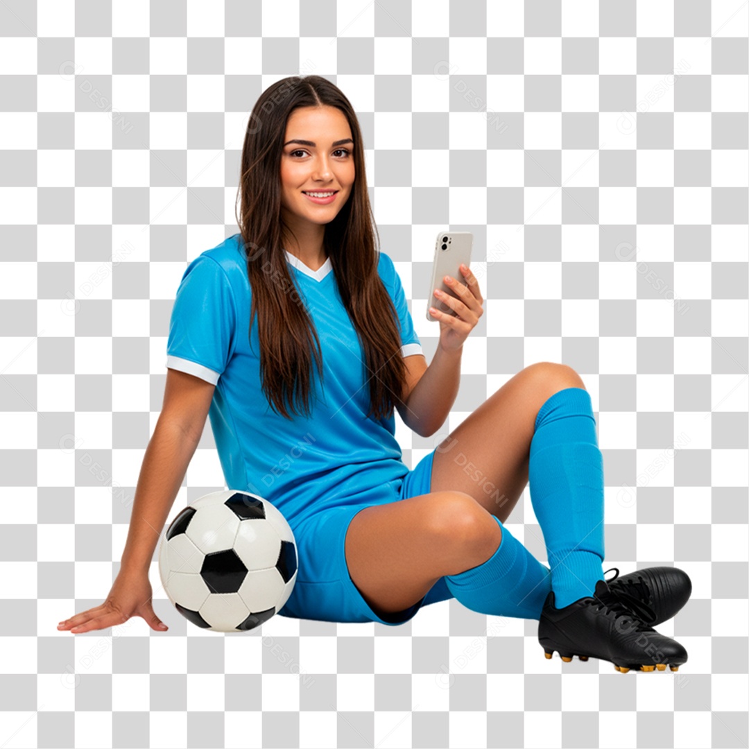 Jogadora Segurando Celular PNG Transparente