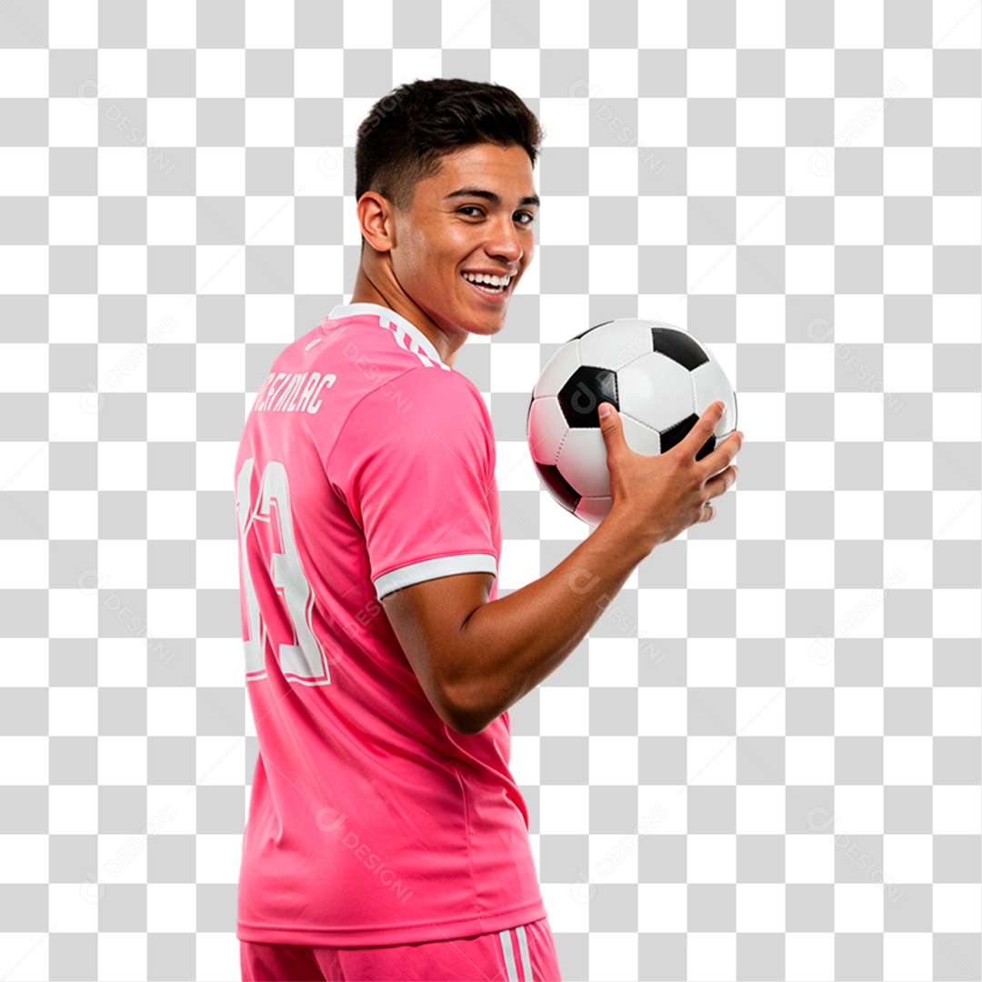 Jogador Segurando Bola de Futebol PNG Transparente