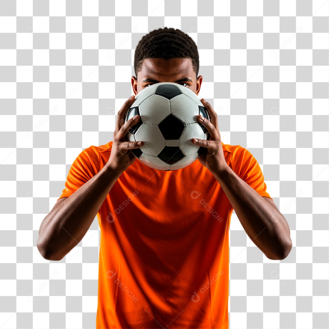 Jogador Segurando Bola de Futebol PNG Transparente