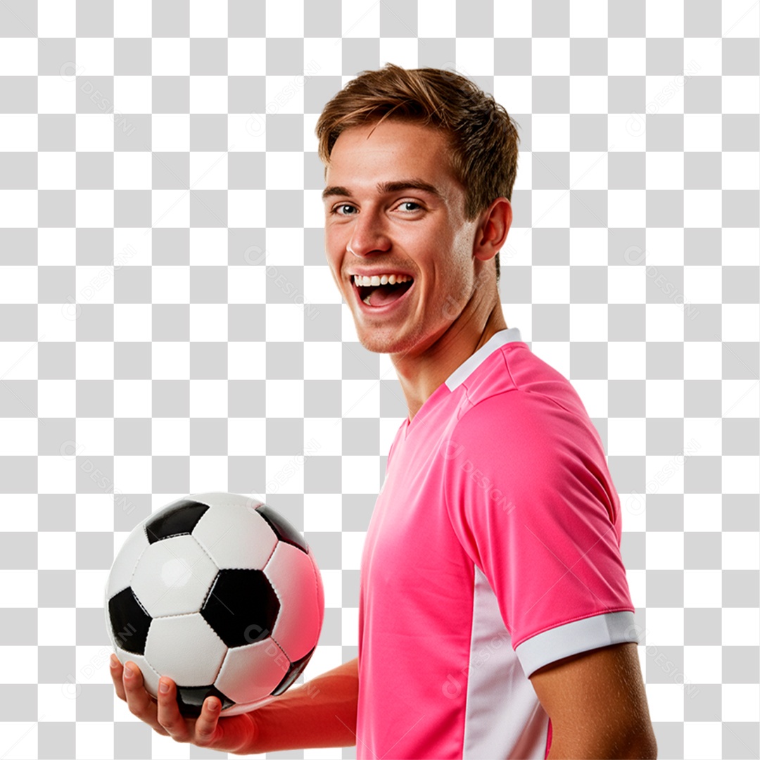 Jogador Segurando Bola de Futebol PNG Transparente