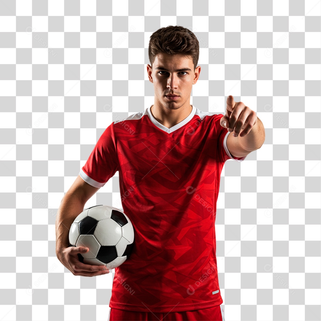 Jogador Segurando Bola de Futebol PNG Transparente