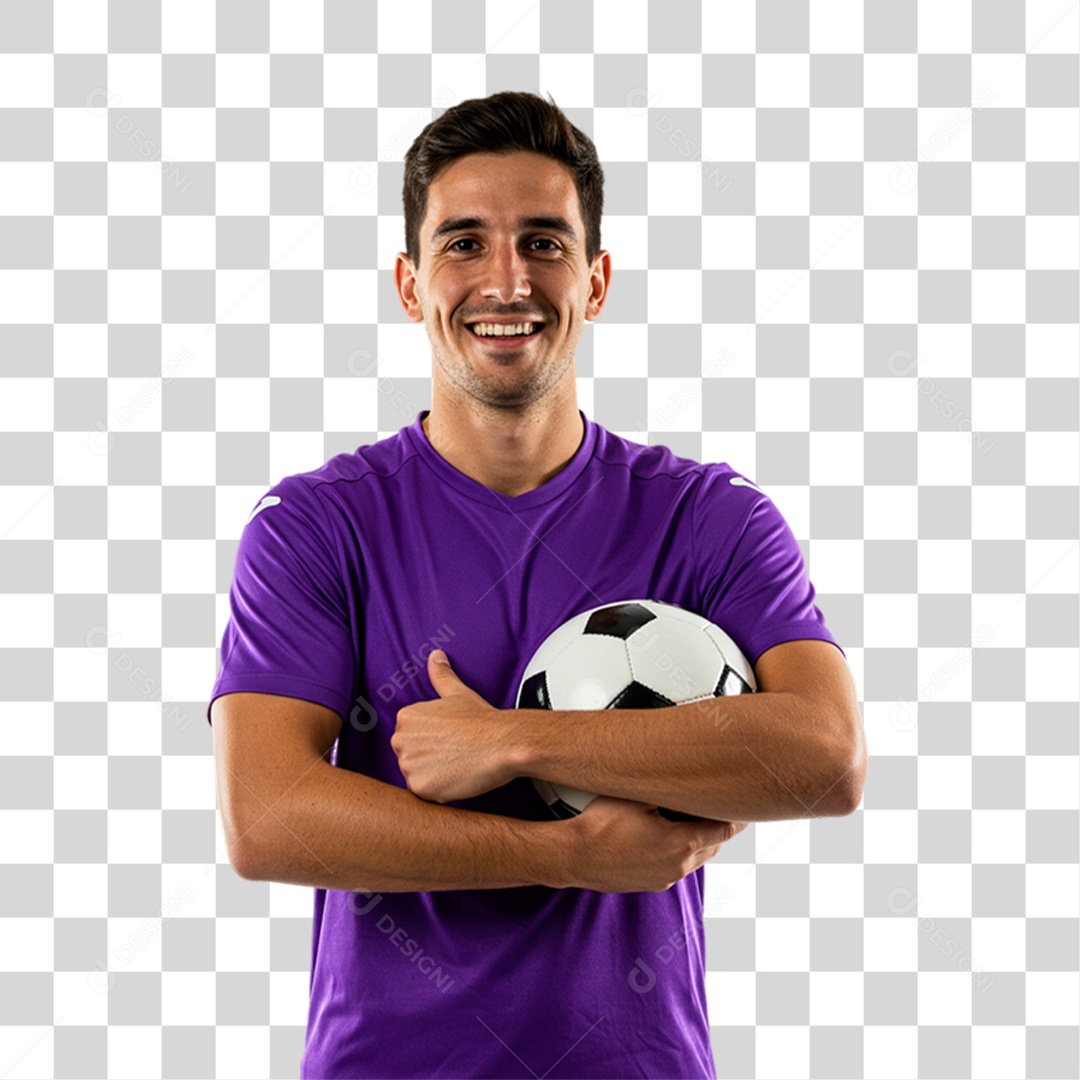 Jogador Segurando Bola de Futebol PNG Transparente