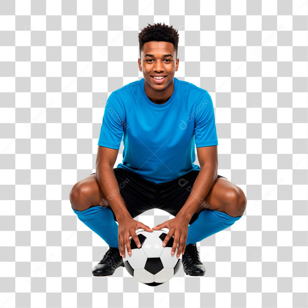 Jogador Segurando Bola de Futebol PNG Transparente