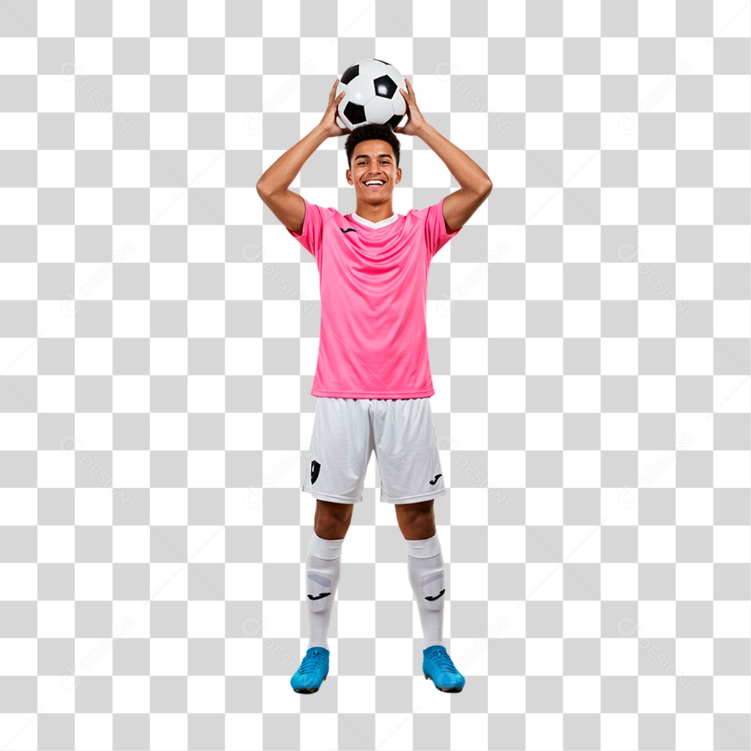 Jogador Segurando Bola de Futebol PNG Transparente