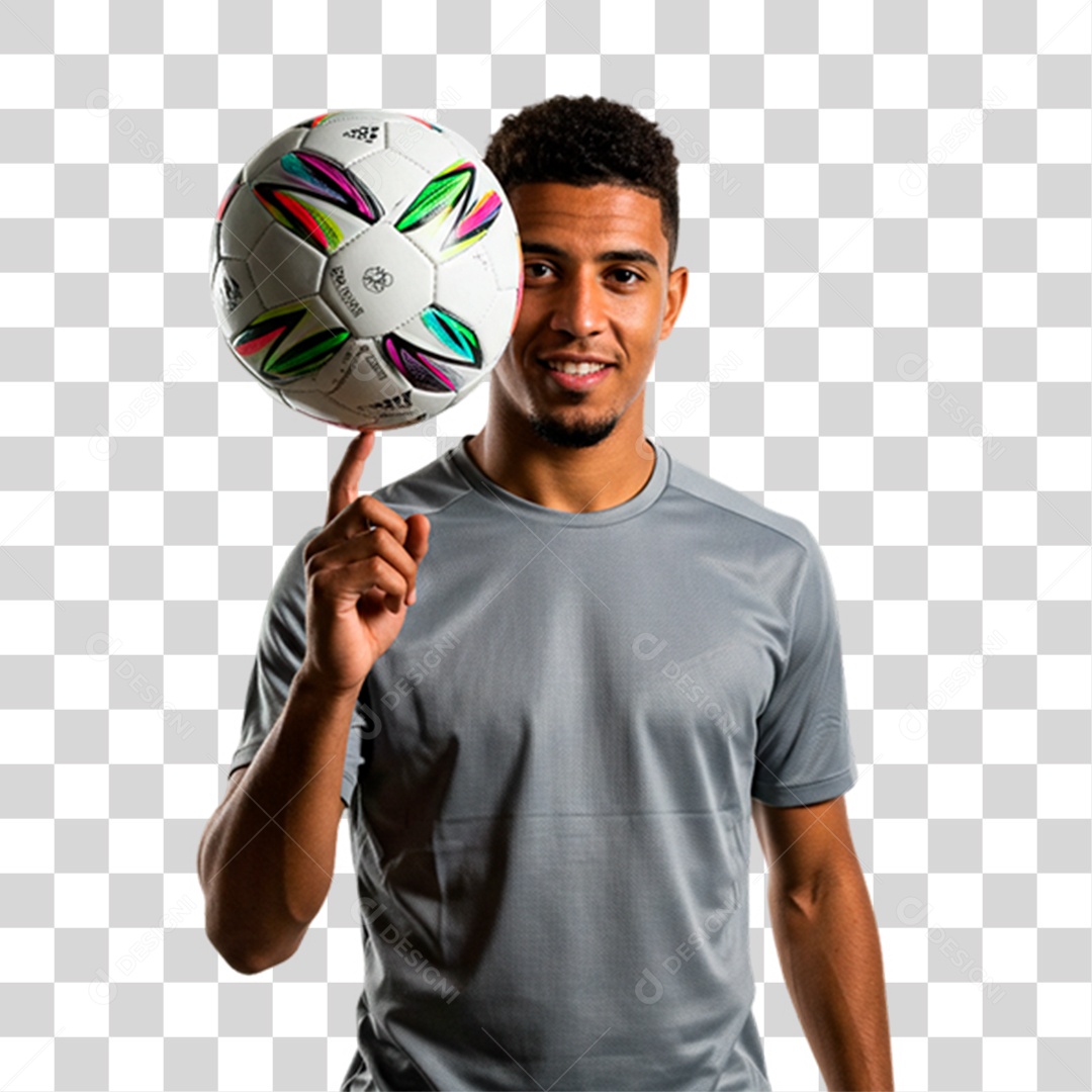 Jogador Segurando Bola de Futebol PNG Transparente